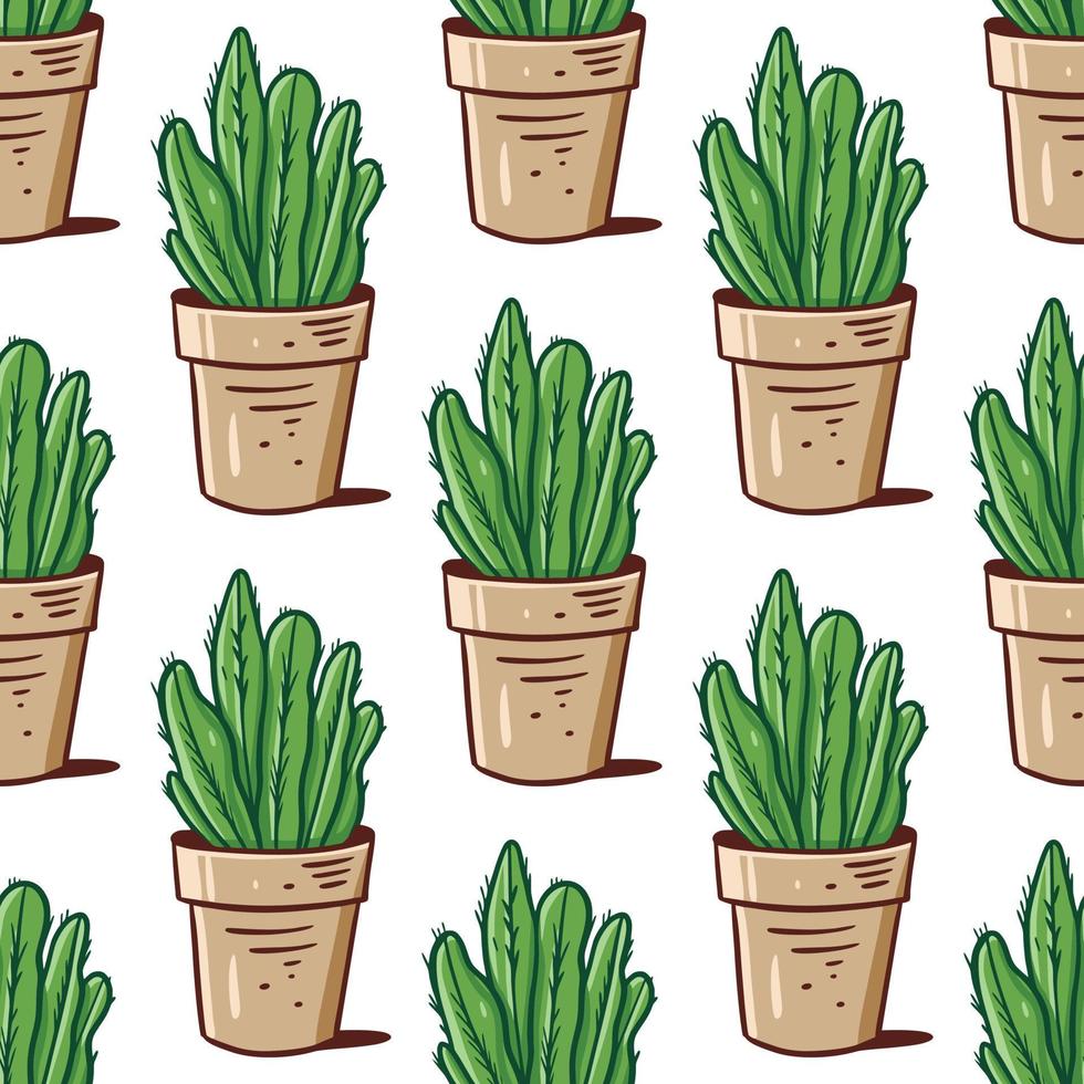 Cacti in pot. Seamless pattern. Cartoon style vector illustration.