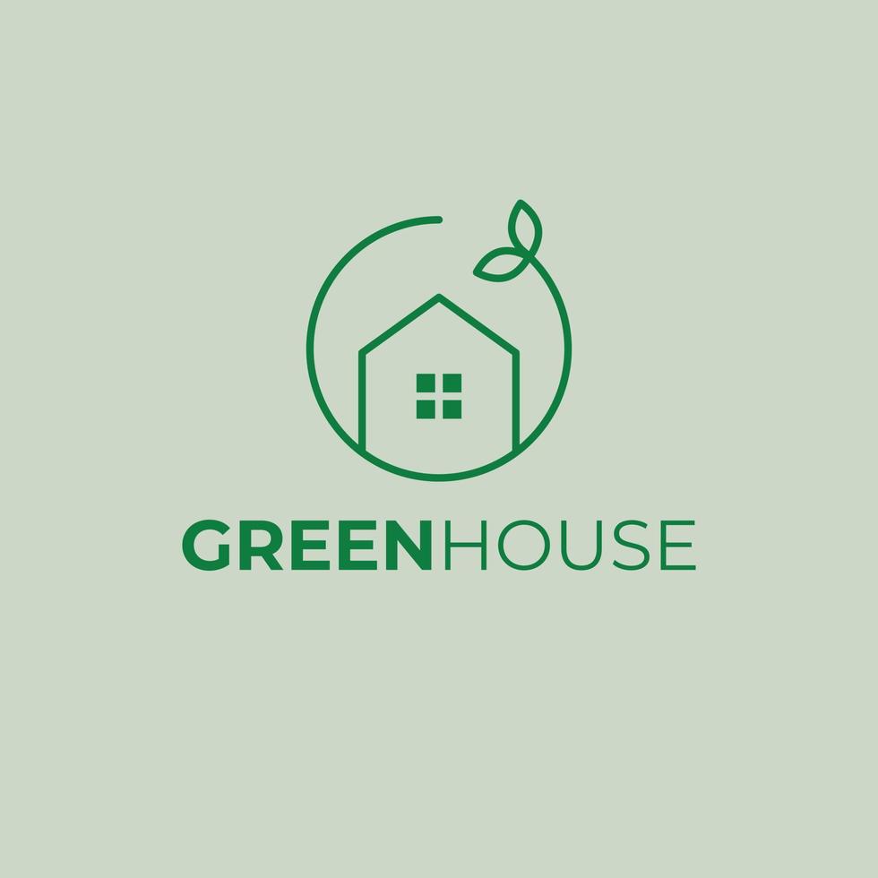 Green house brand logo design. House and leaves logotype. Real estate logo template. vector