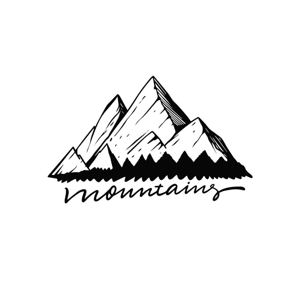 montañas contorno logo mano dibujado negro color. vector