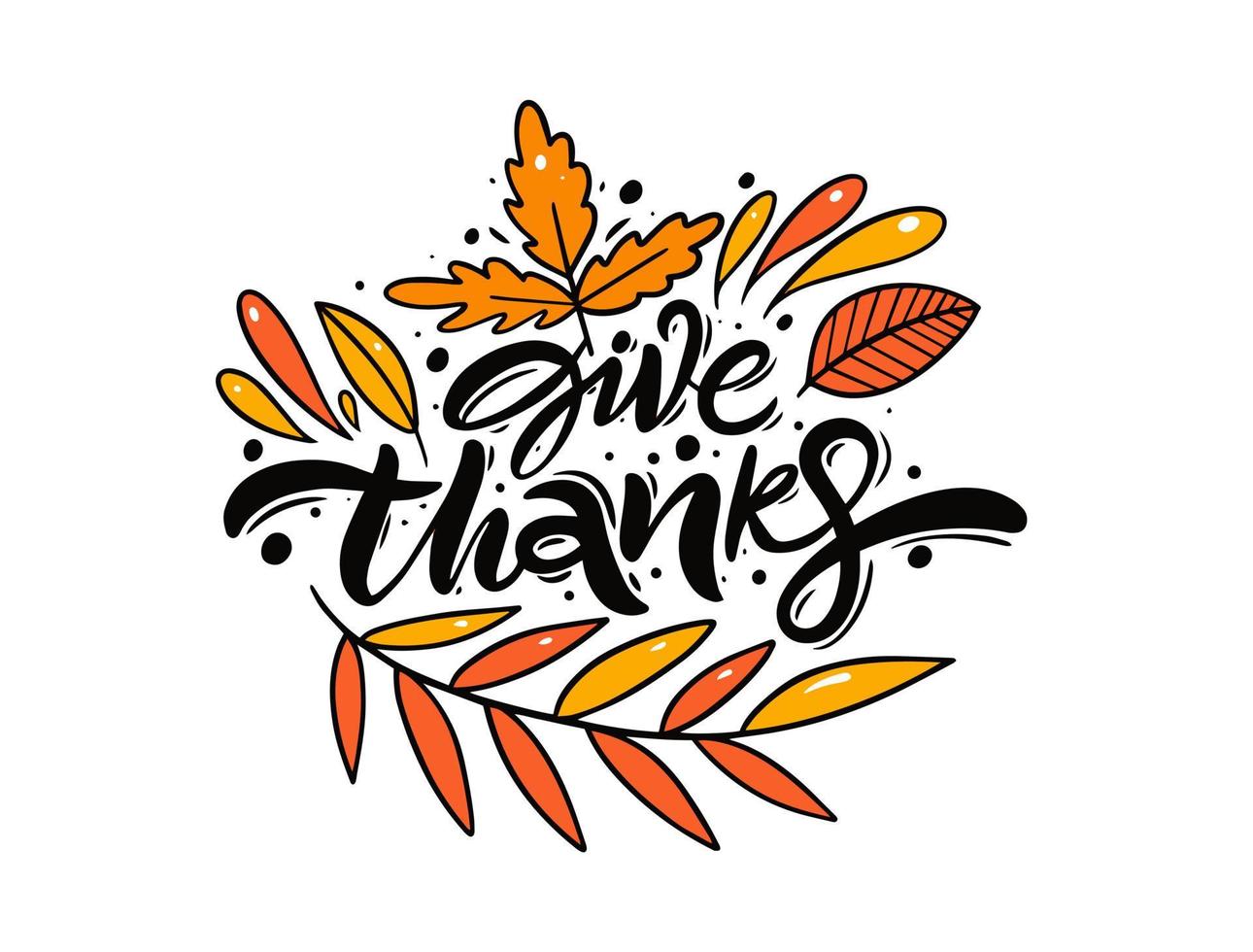 Give thanks phrase. Hand drawn colorful lettering text. Vector illustration.
