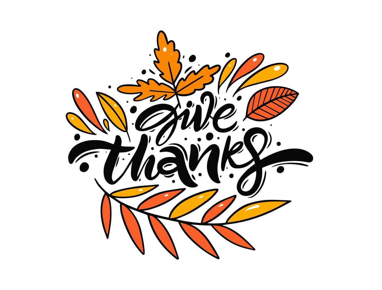 Give thanks phrase. Hand drawn colorful lettering text. Vector illustration.