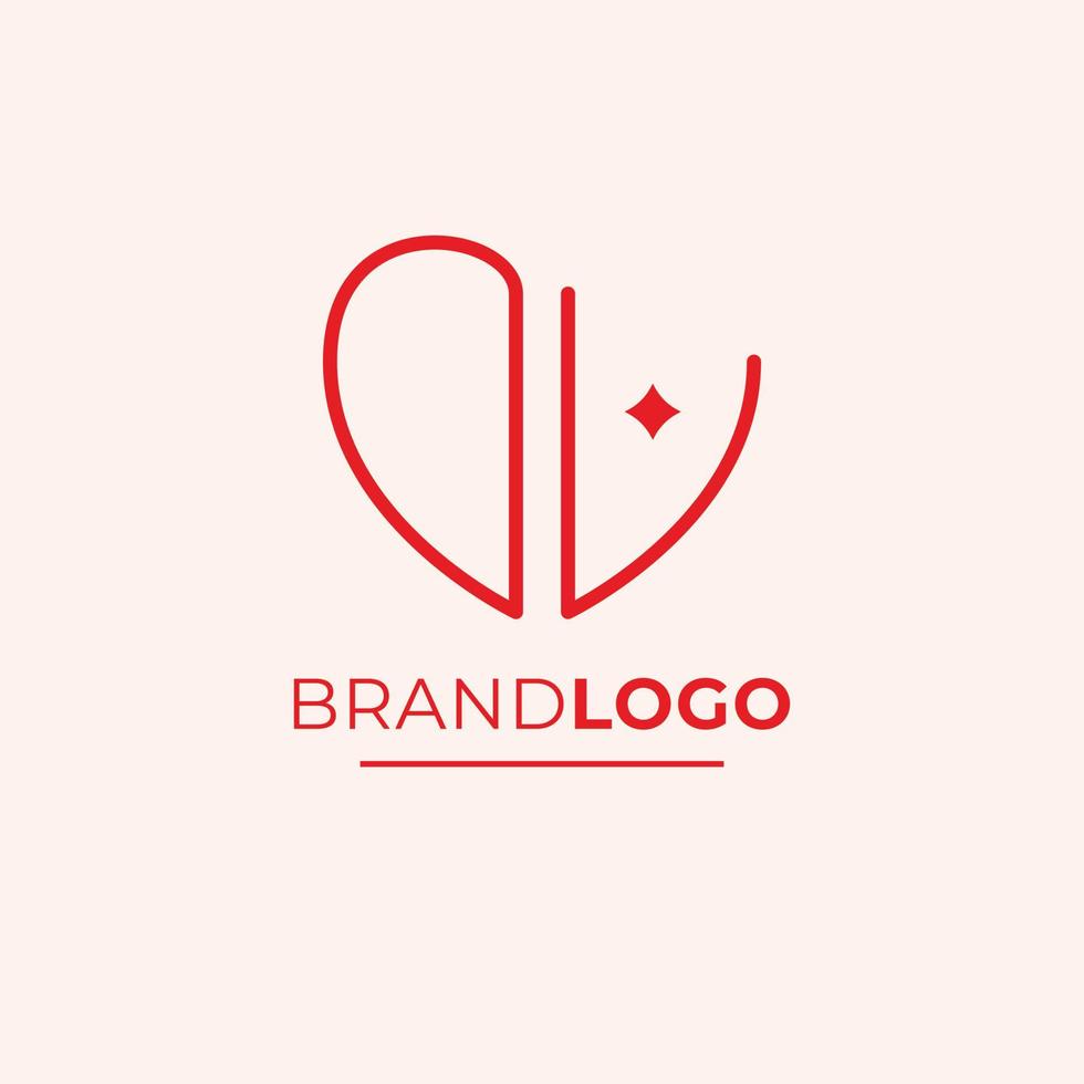 D and V brand logo design. Heart symbol logotype. Initial logo template. vector