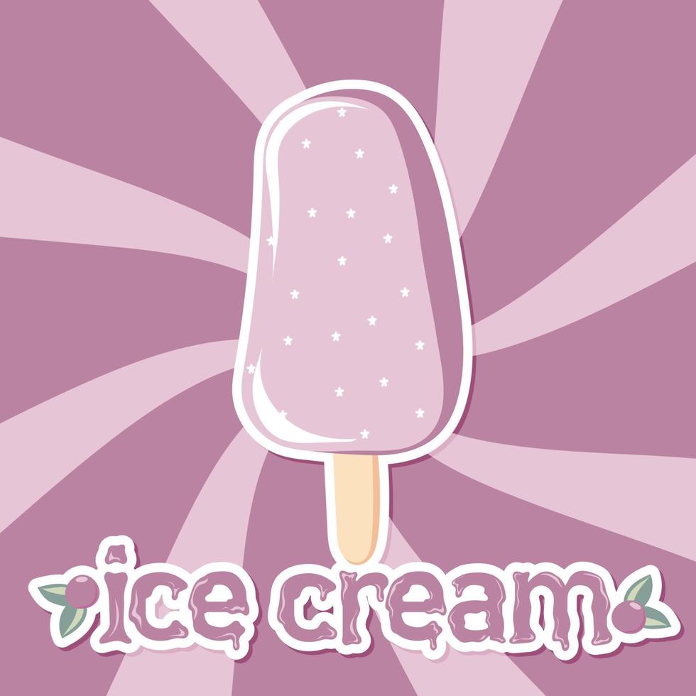 Blueberry Ice cream sticker on swirl retro background vector