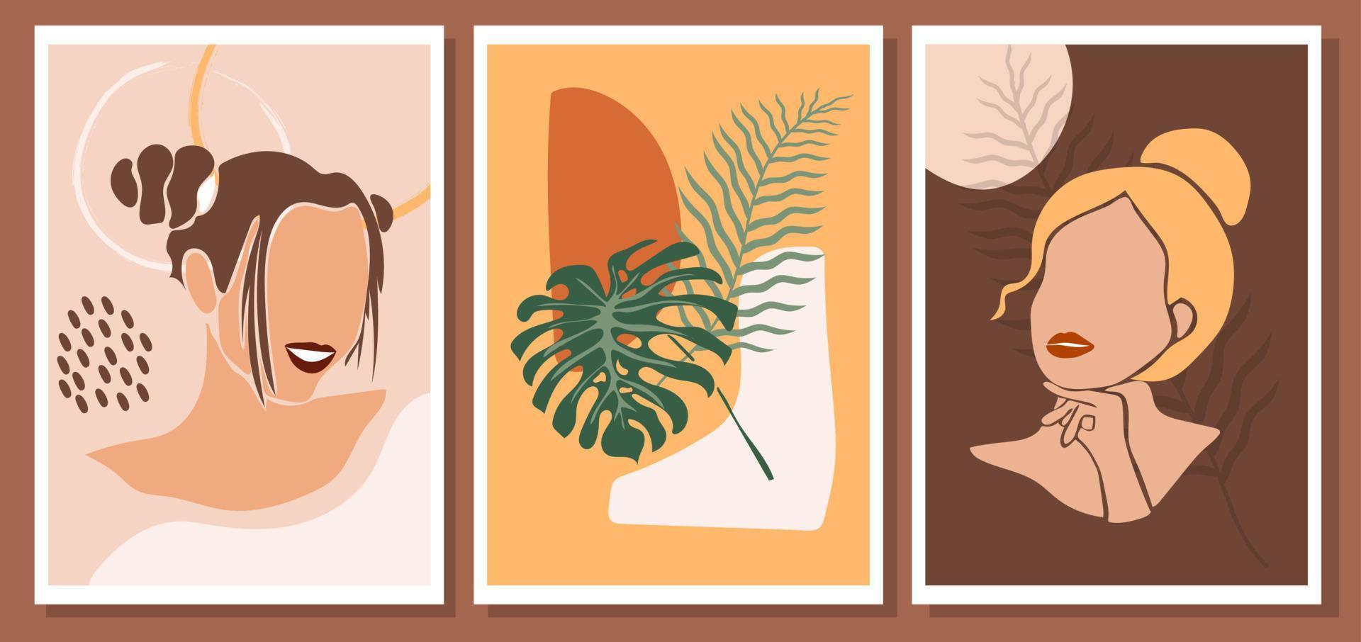 Abstract female portraits. Minimalism vector