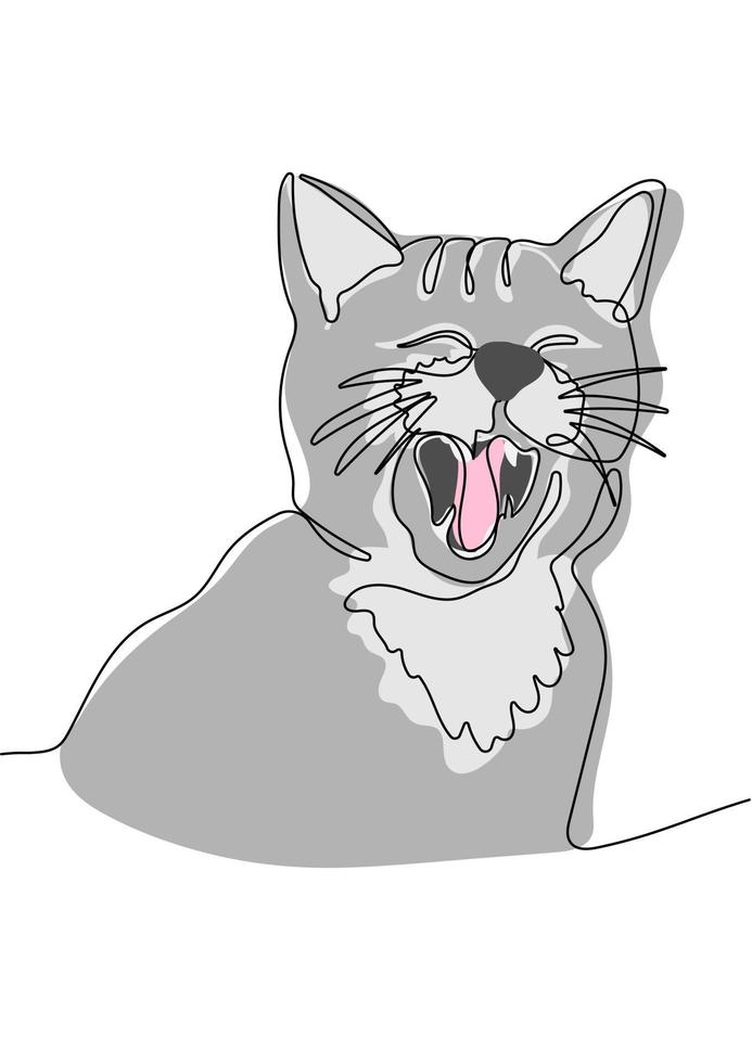 Continuous one line drawing of cute cat vector