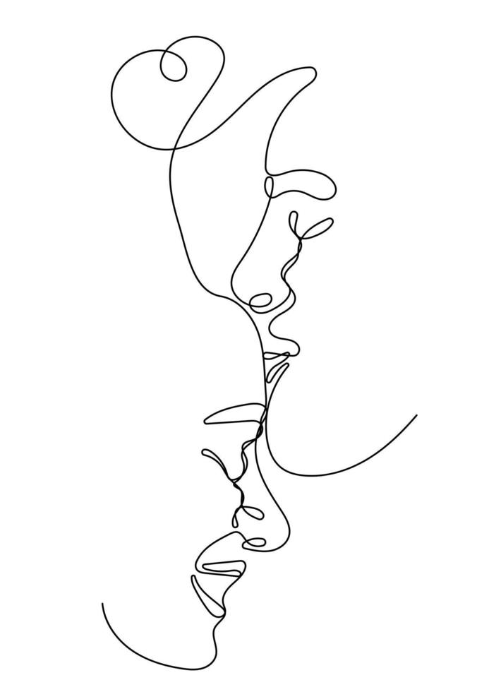 continuo uno línea dibujo de besos hombres y mujer vector