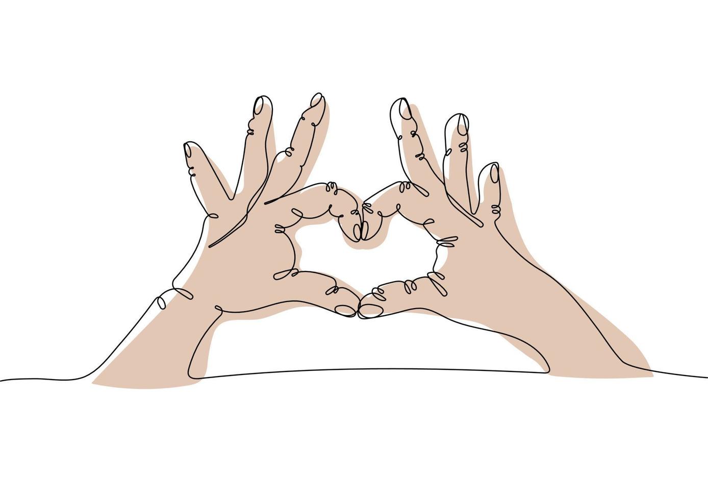 Continuous line drawing of hands making  heart symbol vector