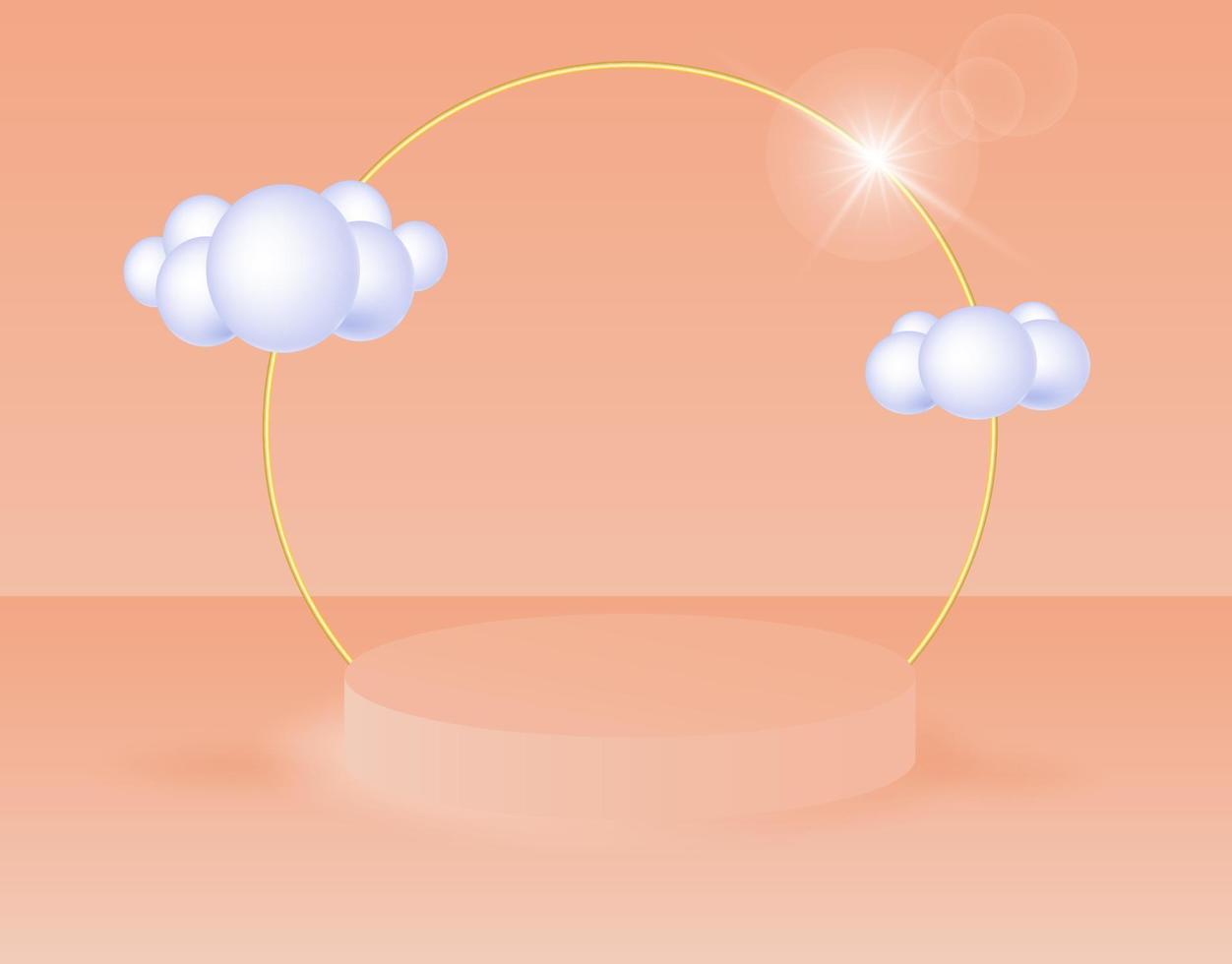 3D podium with clouds on a calming coral background vector