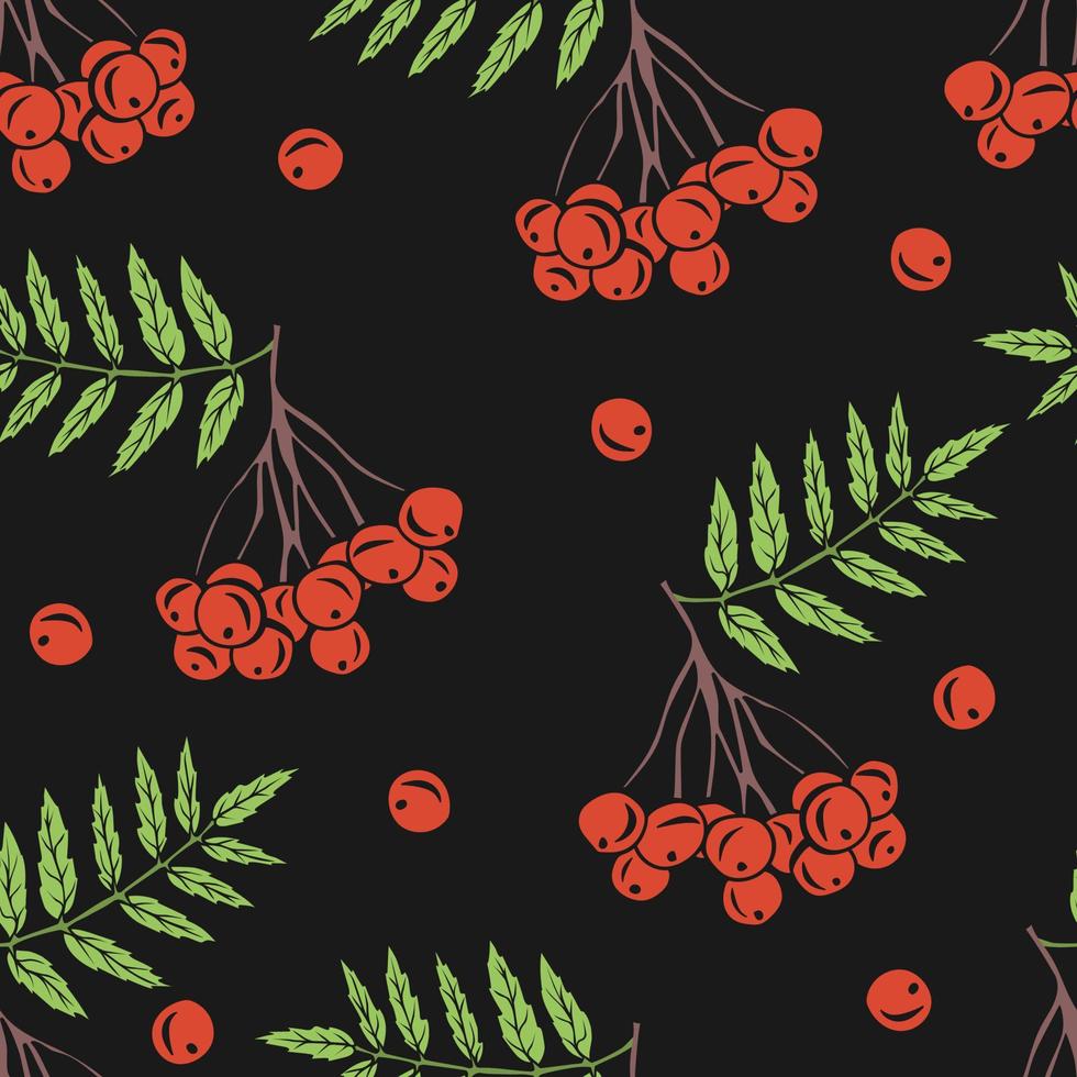 Seamless pattern with rowan berries and leaves vector