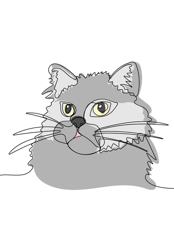 Continuous one line drawing of cute cat vector