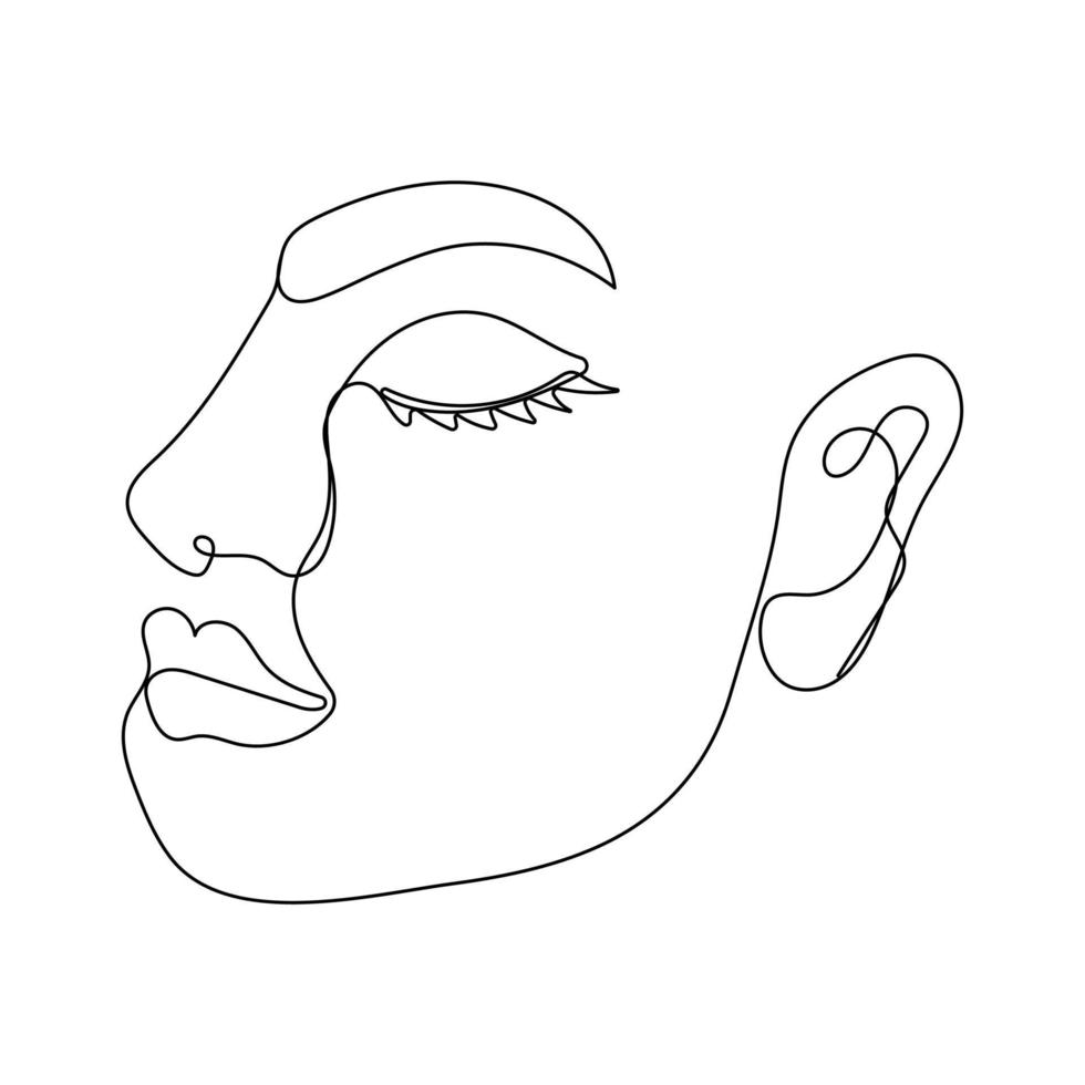 Continuous one line drawing of woman face vector