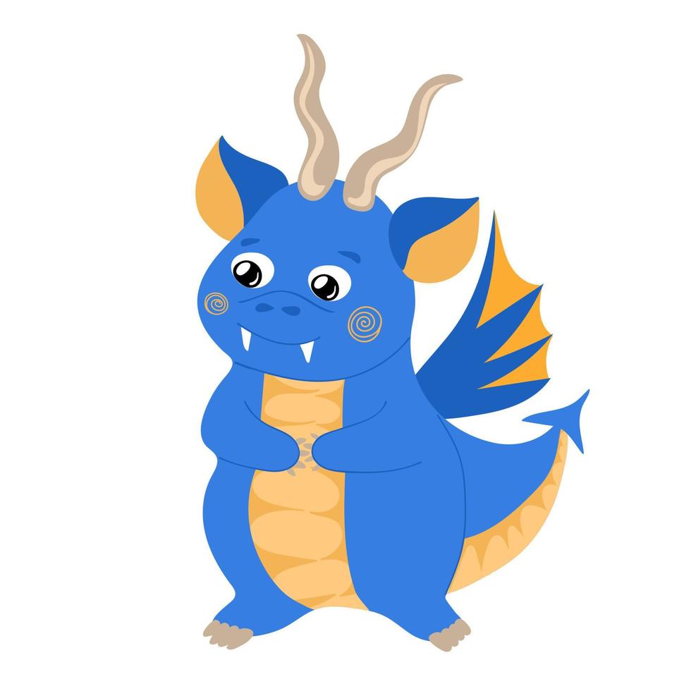 Dragon kid. Funny baby dragon, cute magic lizard with wings and horns. vector