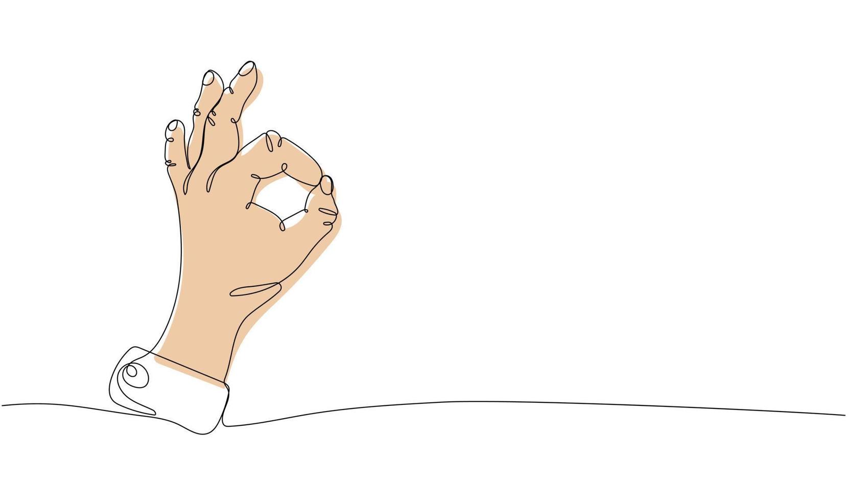 Continuous one line drawing of  hand showing OK gesture vector