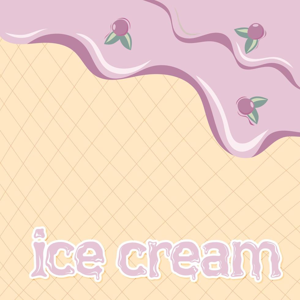 Ice cream. Blueberry cream Melted on Wafer Background vector