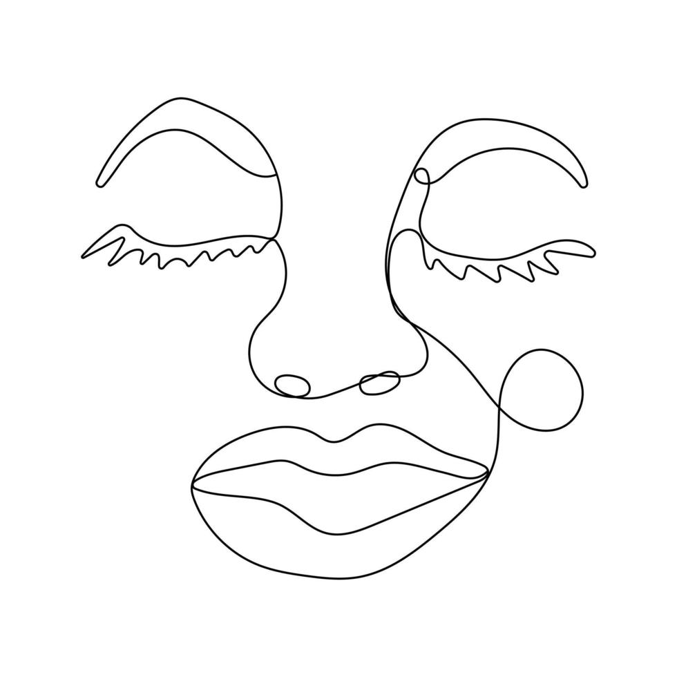 Continuous one line drawing of woman face vector