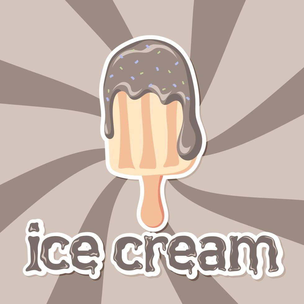 Chocolate Ice cream sticker on swirl retro background vector