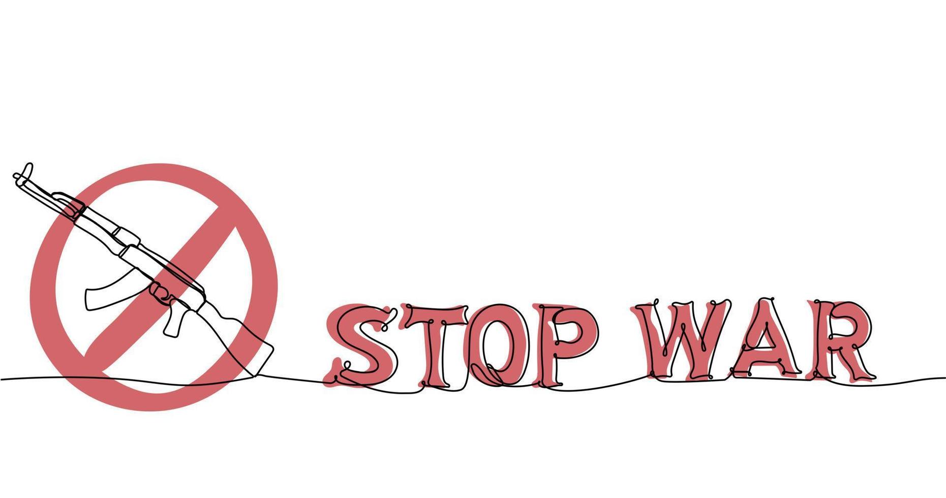 Stop war. Red STOP sign on the background of the weapon vector