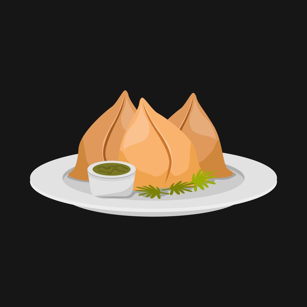 delicioso samosa comida indio meriendas icono firmar diseño vector