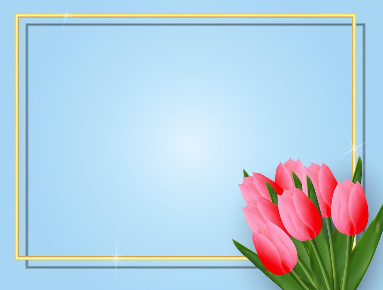 Pink tulips on a blue background vector