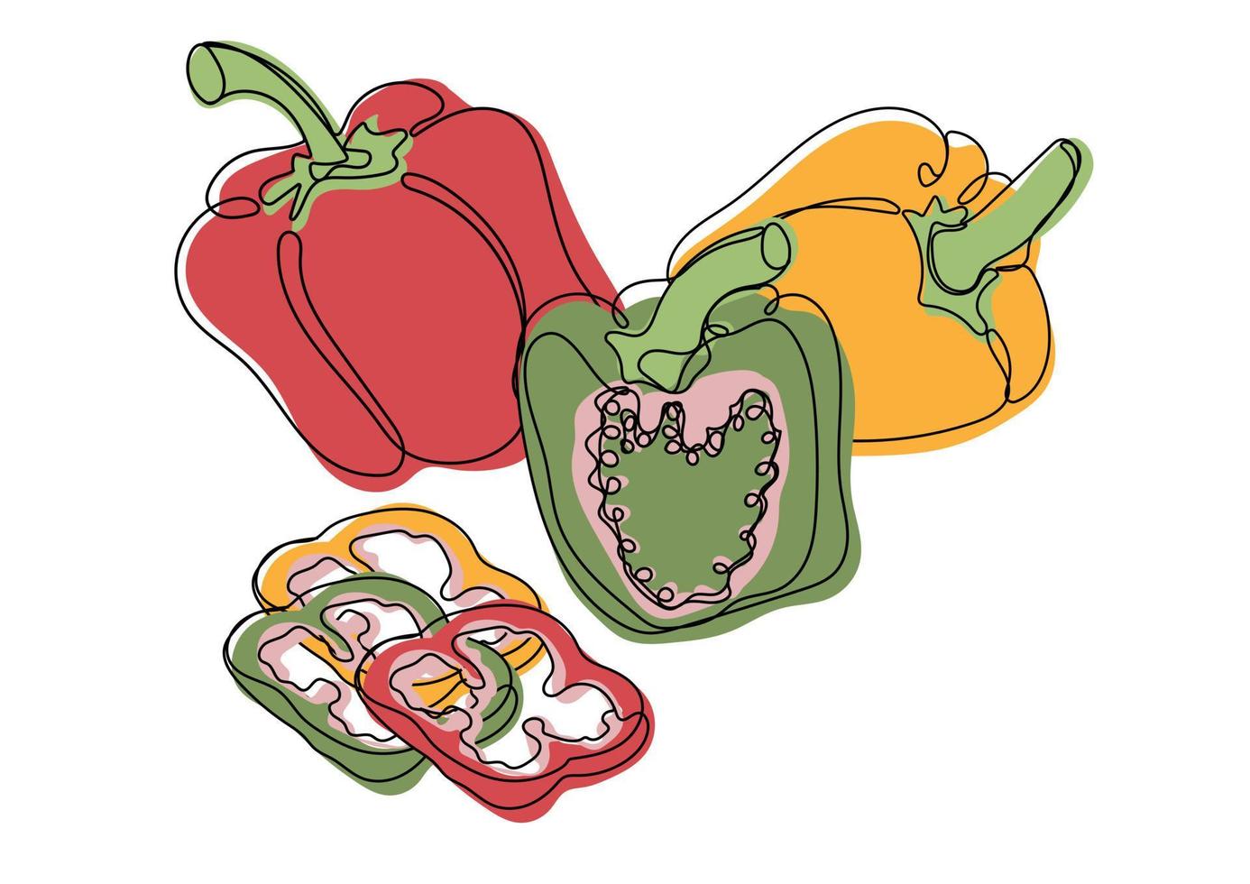 Set of sweet yellow, red and green pepper vector