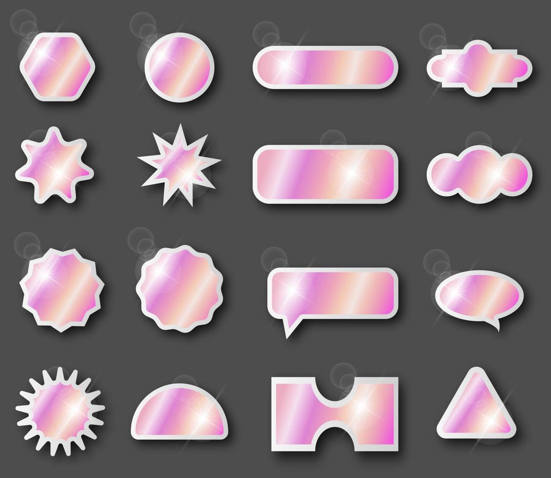 Vector set of gradient stickers different forms in trendy colors