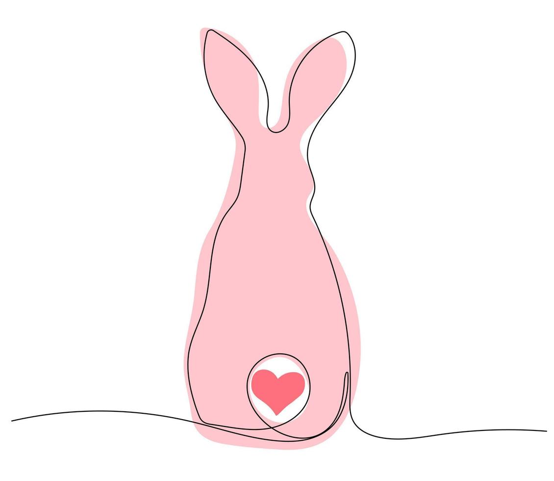 Continuous one line drawing of Bunny or Rabbit with tail on heart shape vector