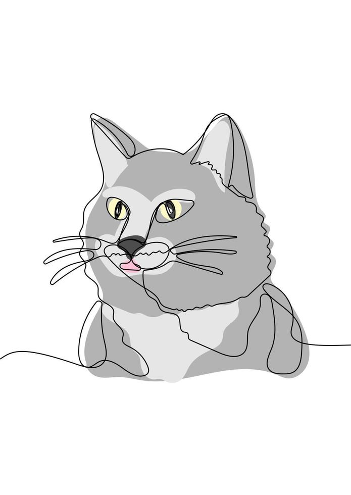 Continuous one line drawing of cute cat vector