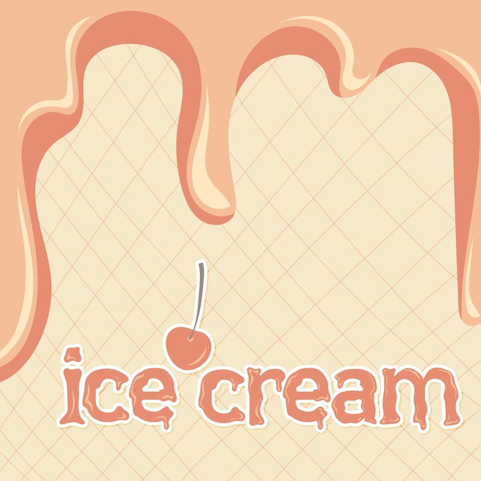 Ice cream. Cherry cream Melted on Wafer Background vector