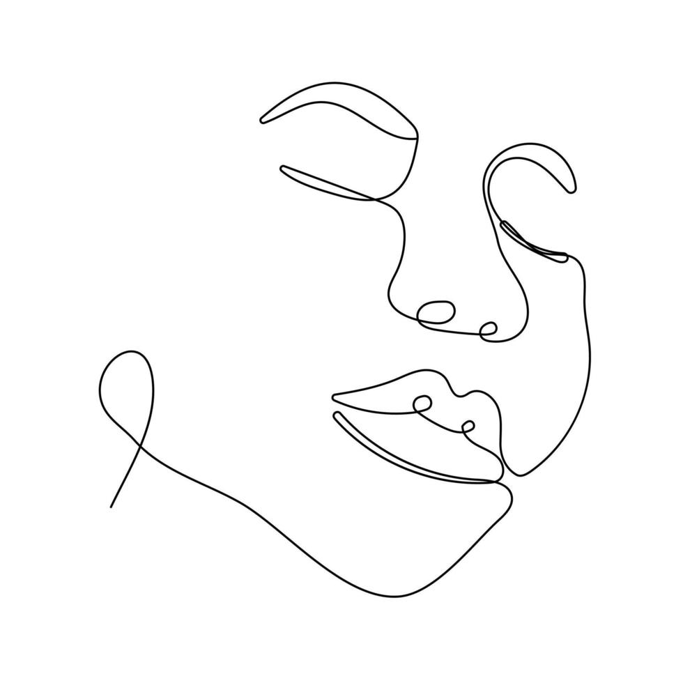 Continuous one line drawing of woman face vector