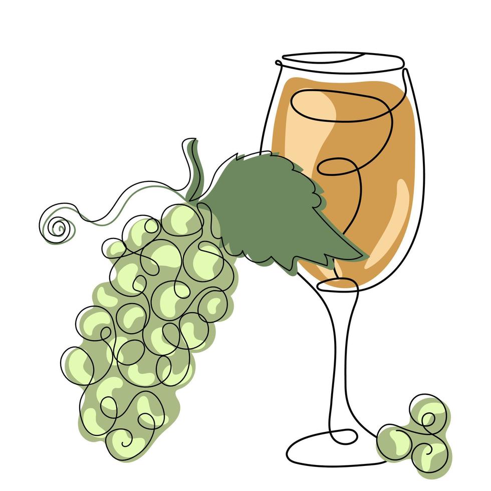 Glass of white wine and grape vector