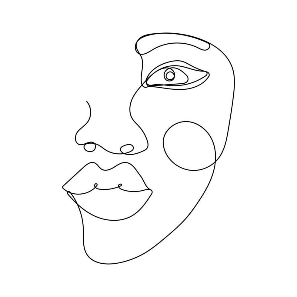 Continuous one line drawing of woman face vector