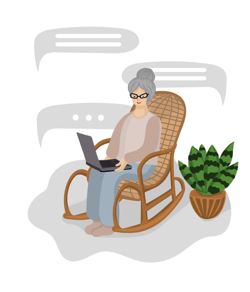 Happy grandma with laptop vector