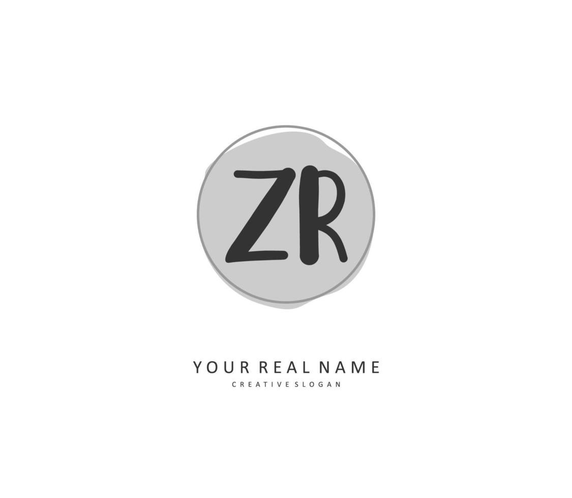 ZR Initial letter handwriting and  signature logo. A concept handwriting initial logo with template element. vector