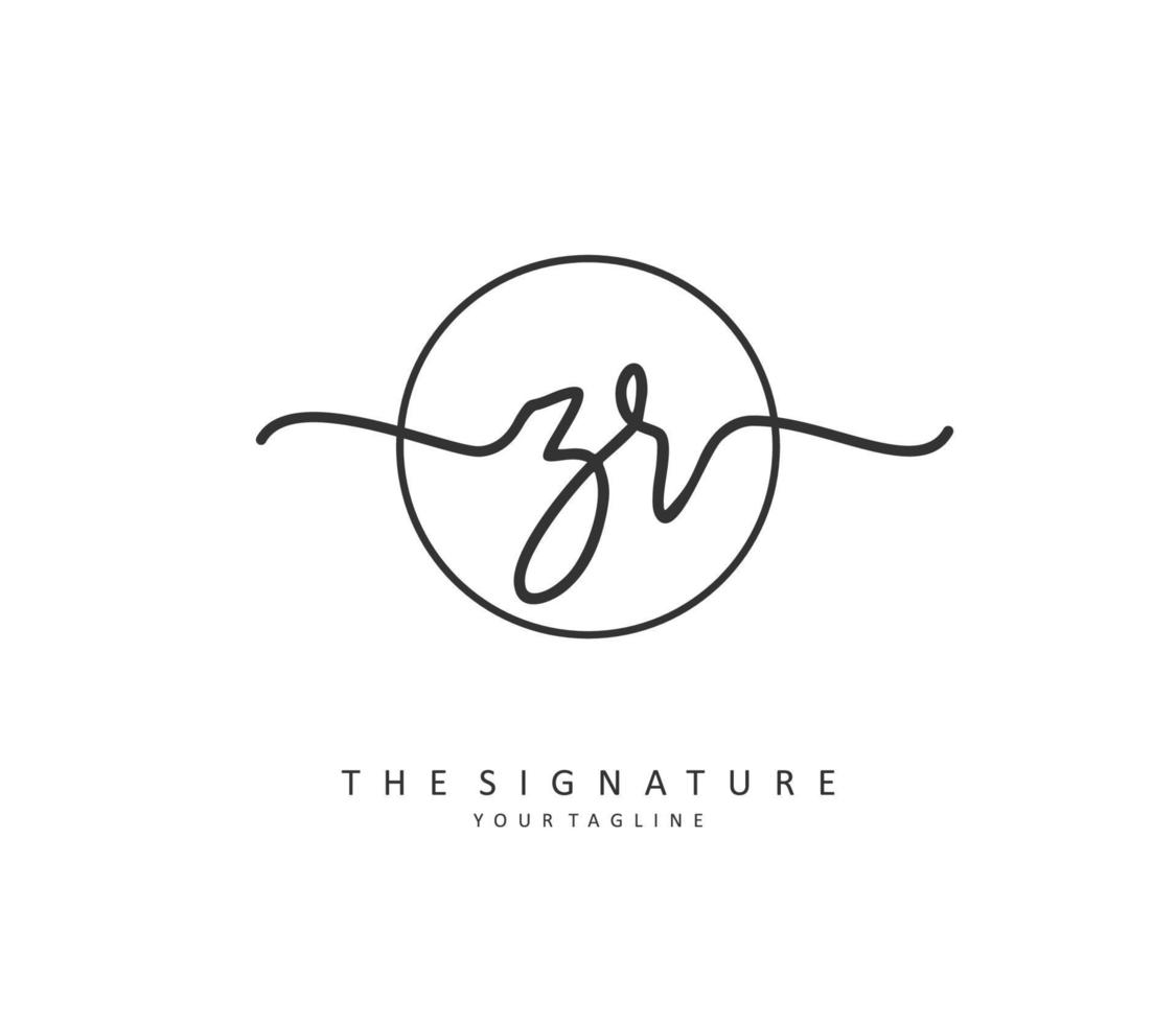 ZR Initial letter handwriting and  signature logo. A concept handwriting initial logo with template element. vector
