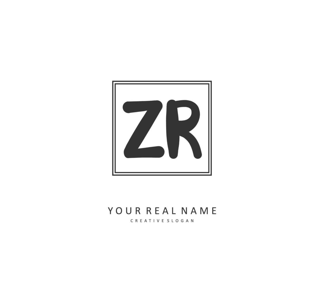 ZR Initial letter handwriting and  signature logo. A concept handwriting initial logo with template element. vector