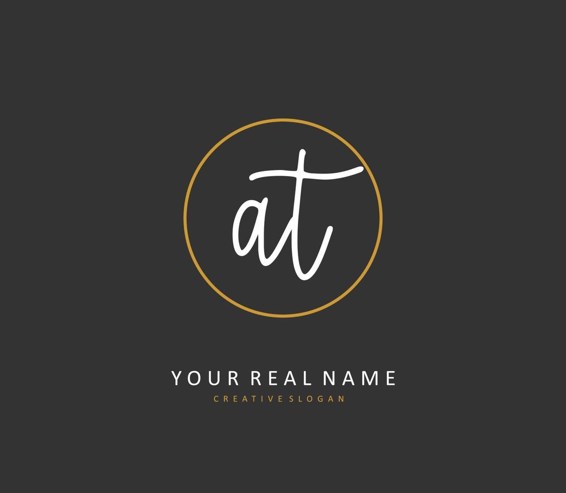 A T AT Initial letter handwriting and  signature logo. A concept handwriting initial logo with template element. vector