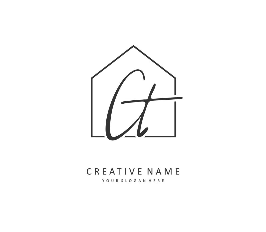 C T CT Initial letter handwriting and  signature logo. A concept handwriting initial logo with template element. vector
