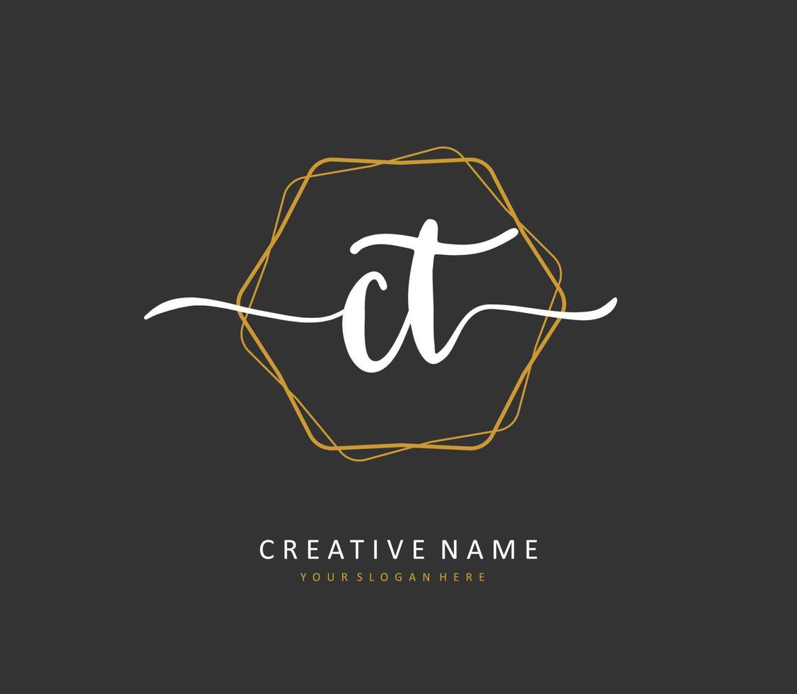 C T CT Initial letter handwriting and  signature logo. A concept handwriting initial logo with template element. vector