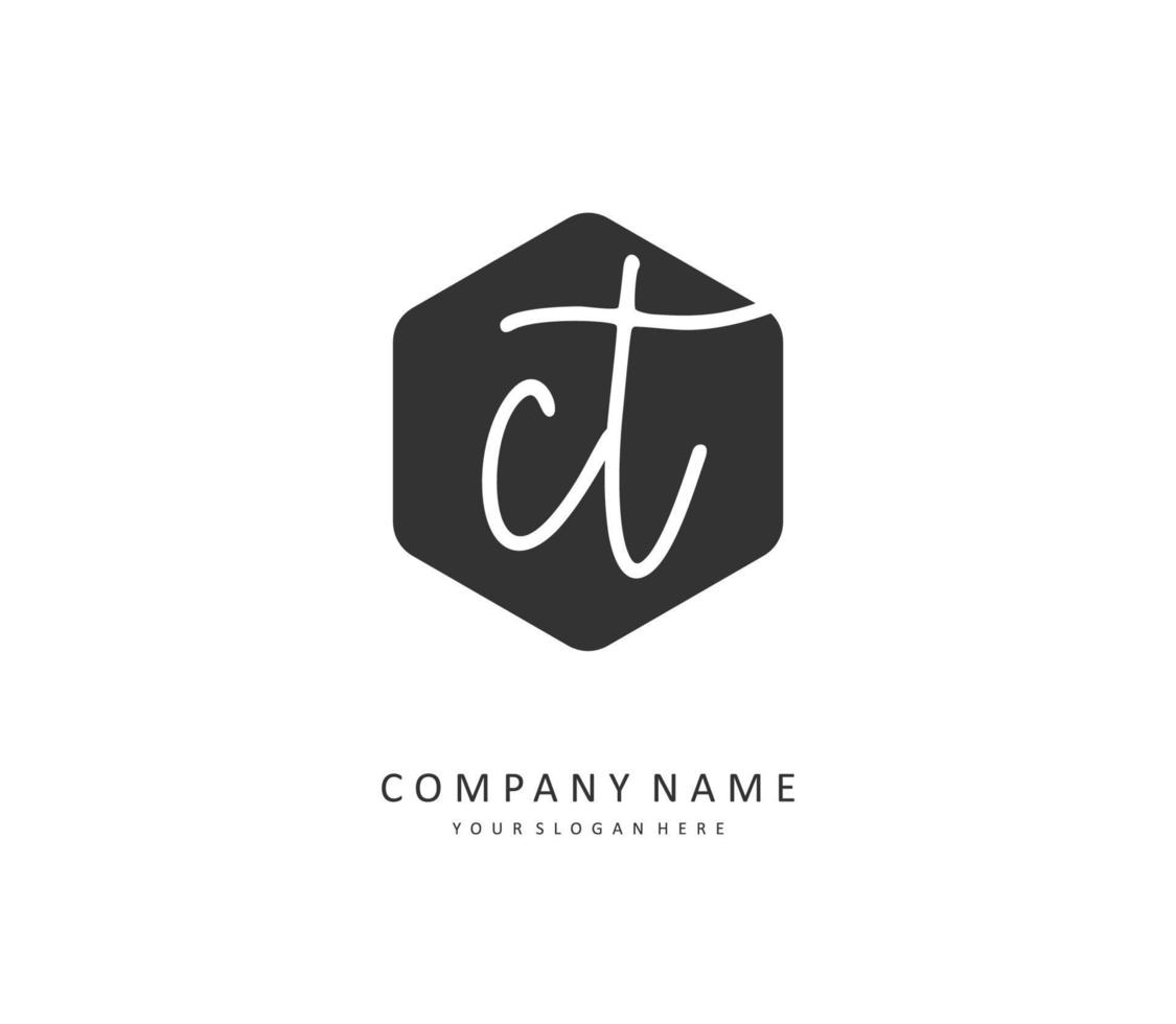 C T CT Initial letter handwriting and  signature logo. A concept handwriting initial logo with template element. vector