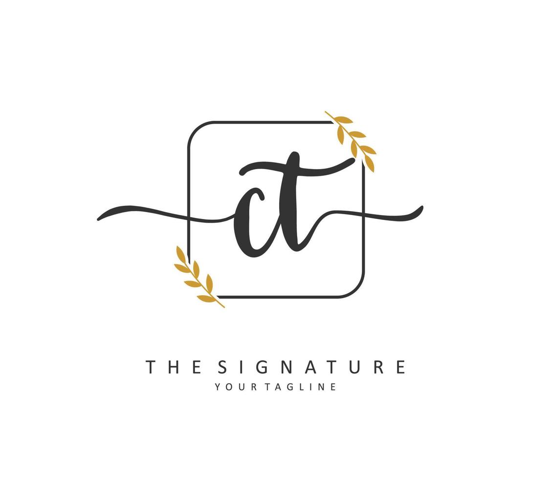 C T CT Initial letter handwriting and  signature logo. A concept handwriting initial logo with template element. vector