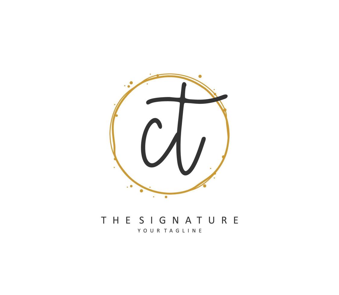C T CT Initial letter handwriting and  signature logo. A concept handwriting initial logo with template element. vector