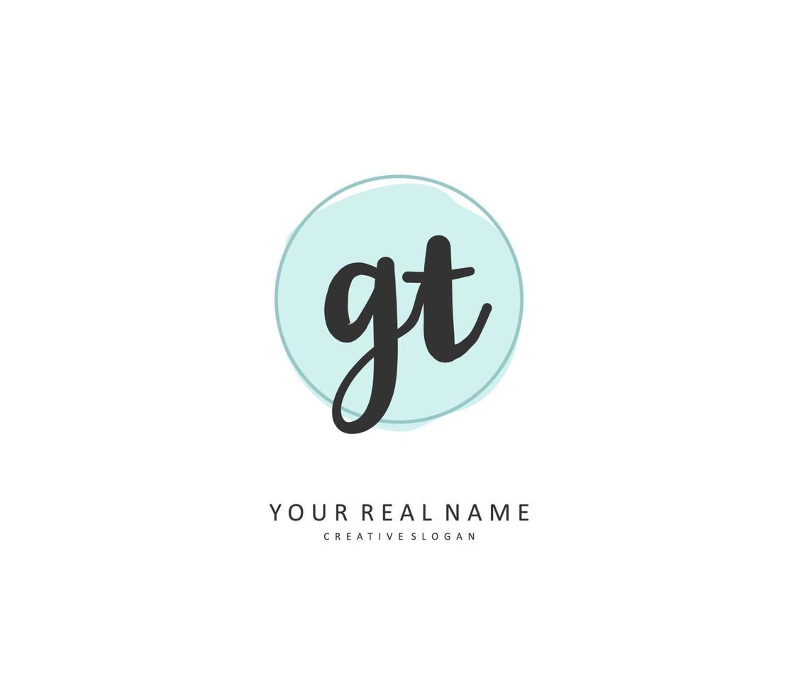 G T GT Initial letter handwriting and  signature logo. A concept handwriting initial logo with template element. vector