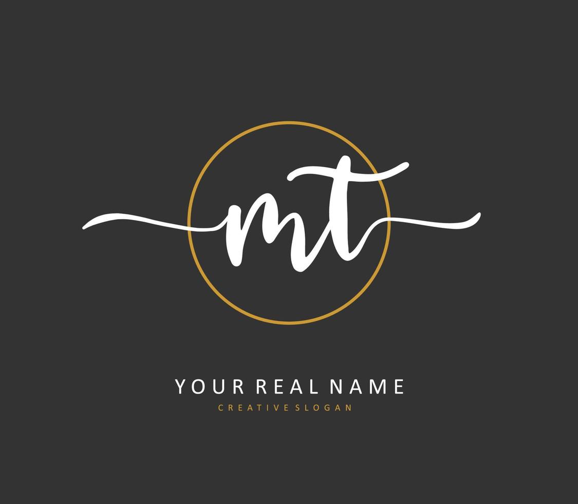M T MT Initial letter handwriting and  signature logo. A concept handwriting initial logo with template element. vector