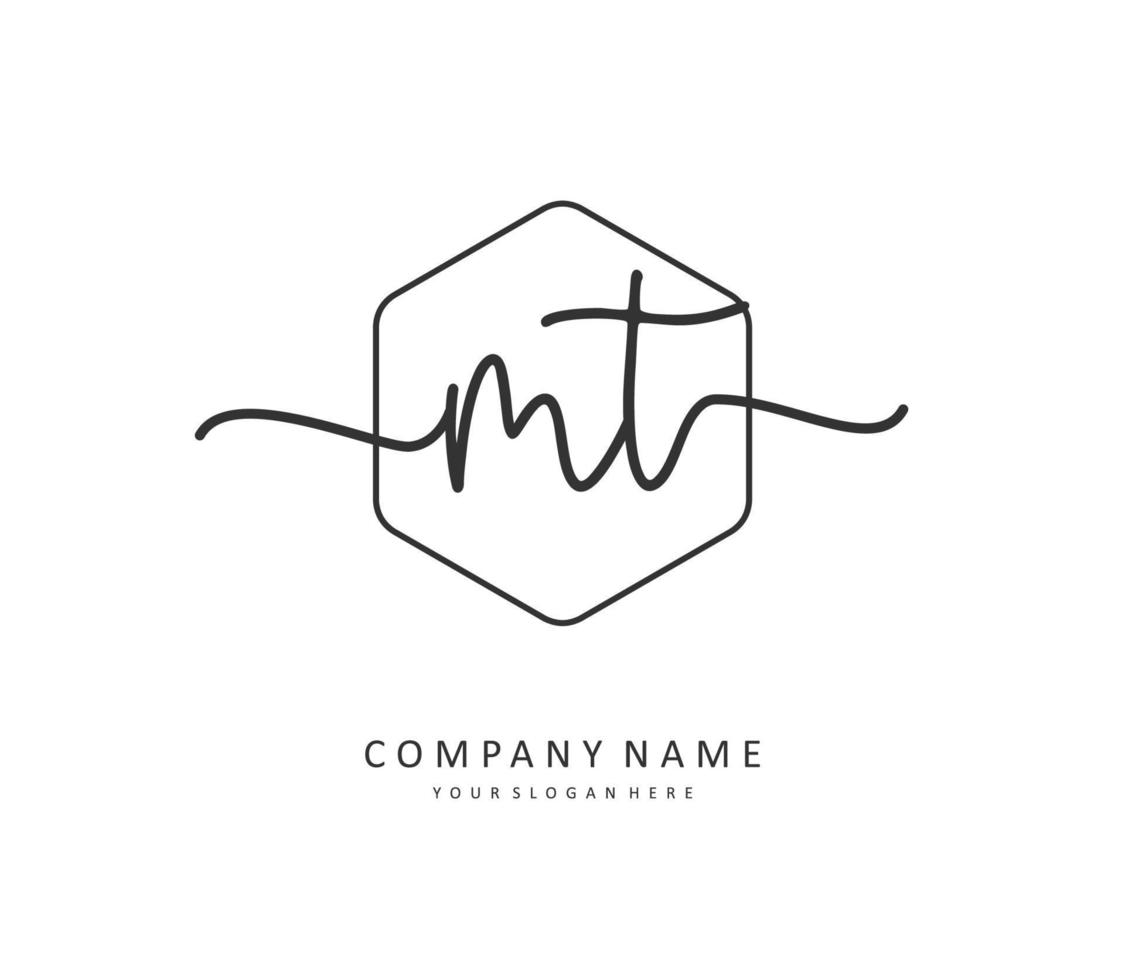 M T MT Initial letter handwriting and  signature logo. A concept handwriting initial logo with template element. vector