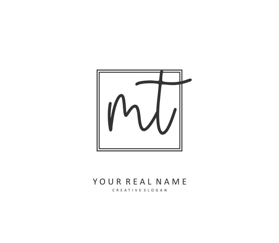 M T MT Initial letter handwriting and  signature logo. A concept handwriting initial logo with template element. vector