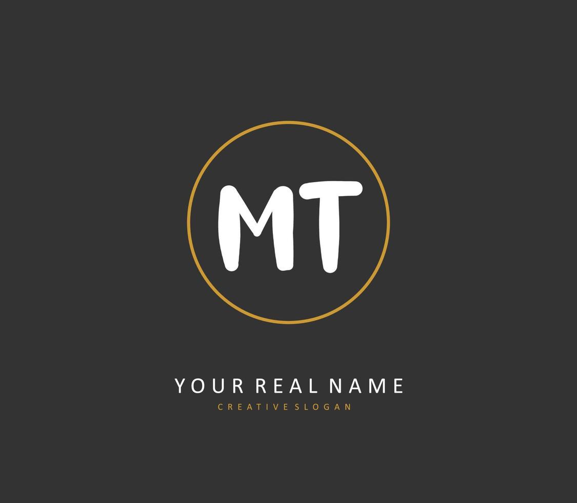 M T MT Initial letter handwriting and  signature logo. A concept handwriting initial logo with template element. vector