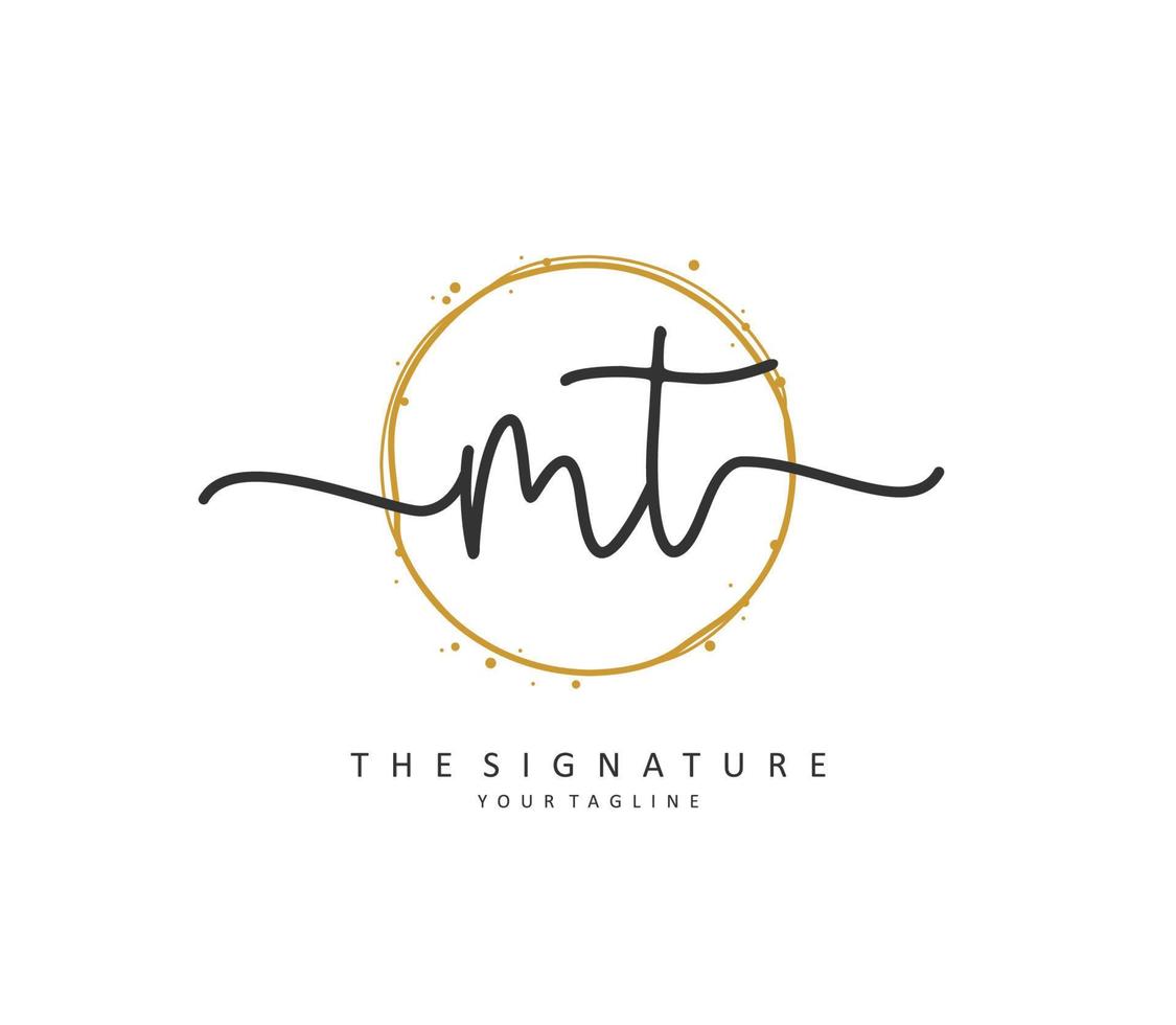 M T MT Initial letter handwriting and  signature logo. A concept handwriting initial logo with template element. vector