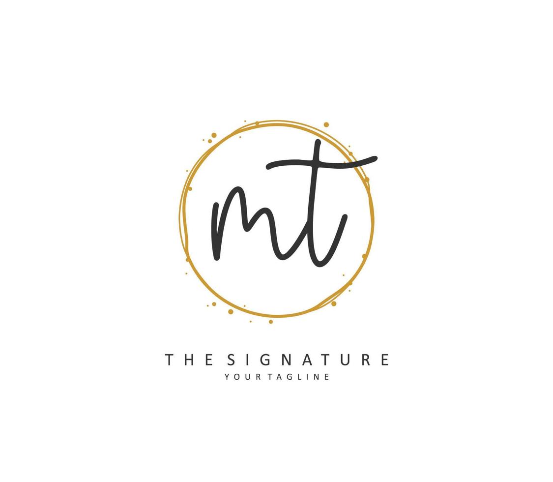 M T MT Initial letter handwriting and  signature logo. A concept handwriting initial logo with template element. vector