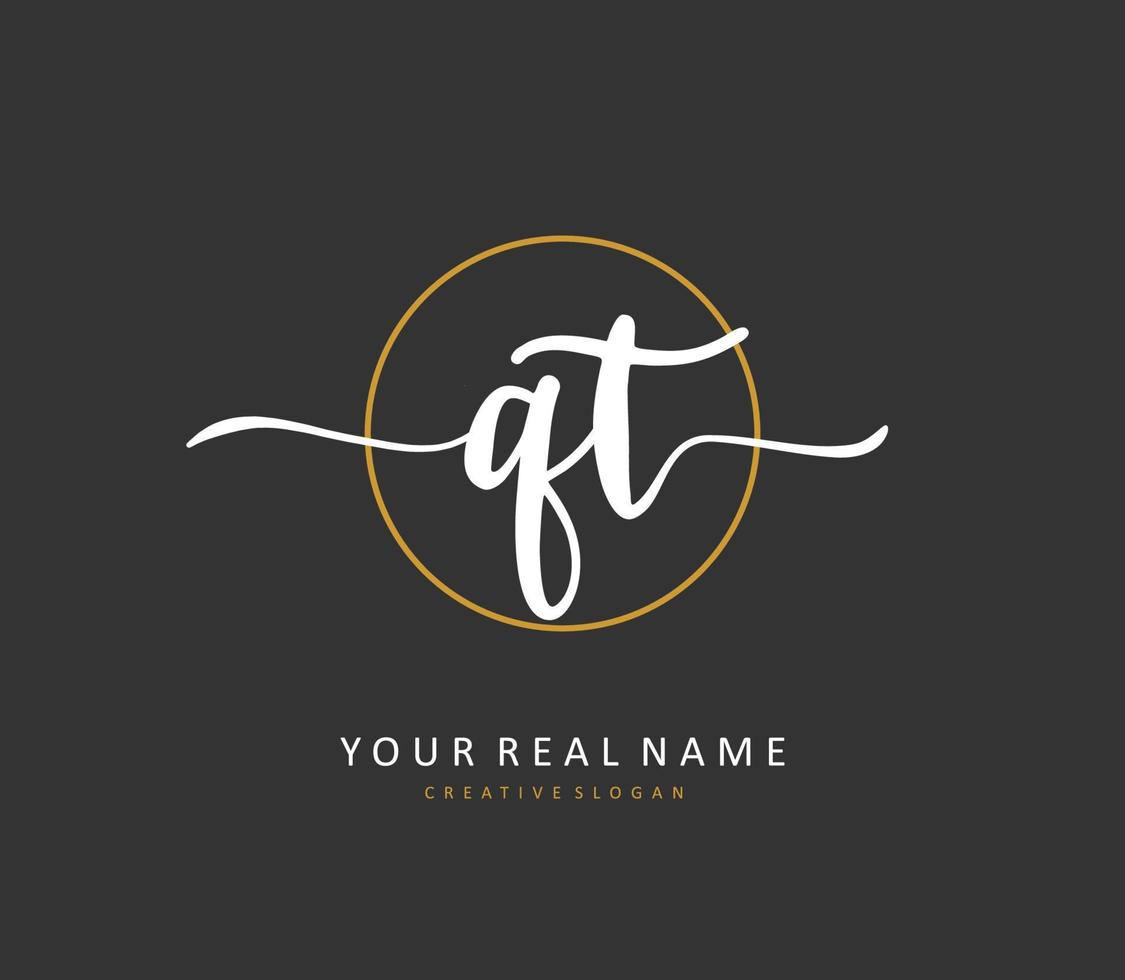 Q T QT Initial letter handwriting and  signature logo. A concept handwriting initial logo with template element. vector
