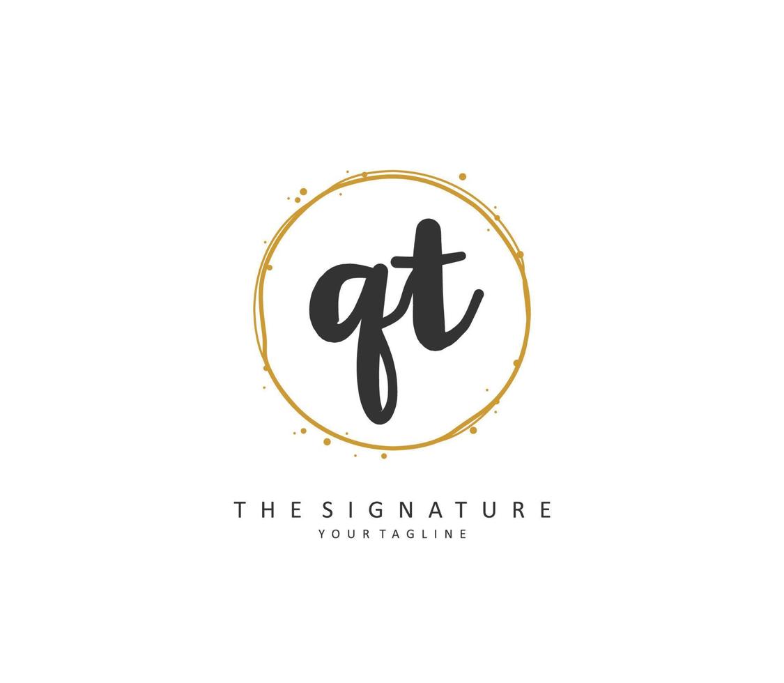 Q T QT Initial letter handwriting and  signature logo. A concept handwriting initial logo with template element. vector